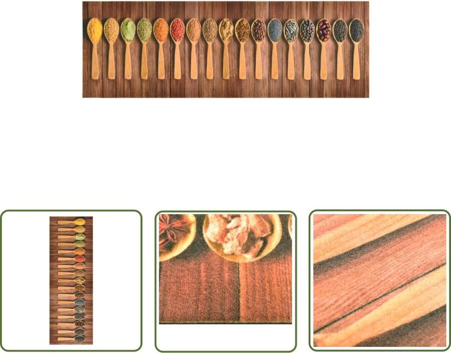 The Living Store Vloermat Rechthoekig 300 x 60 cm Lepels-print Vloerverwarming Keukenmat Deurmat Vloerkleden Woonkamer Accessoires