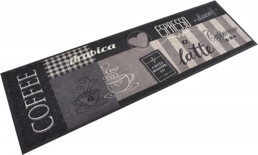 VidaXL Keukenmat Wasbaar 45x150 cm Zwart Koffieprint Keukenmat Vloerkleden Tapijt Keukentapijt Antislip Fluweel Koffieprint Multikleurig - Foto 2