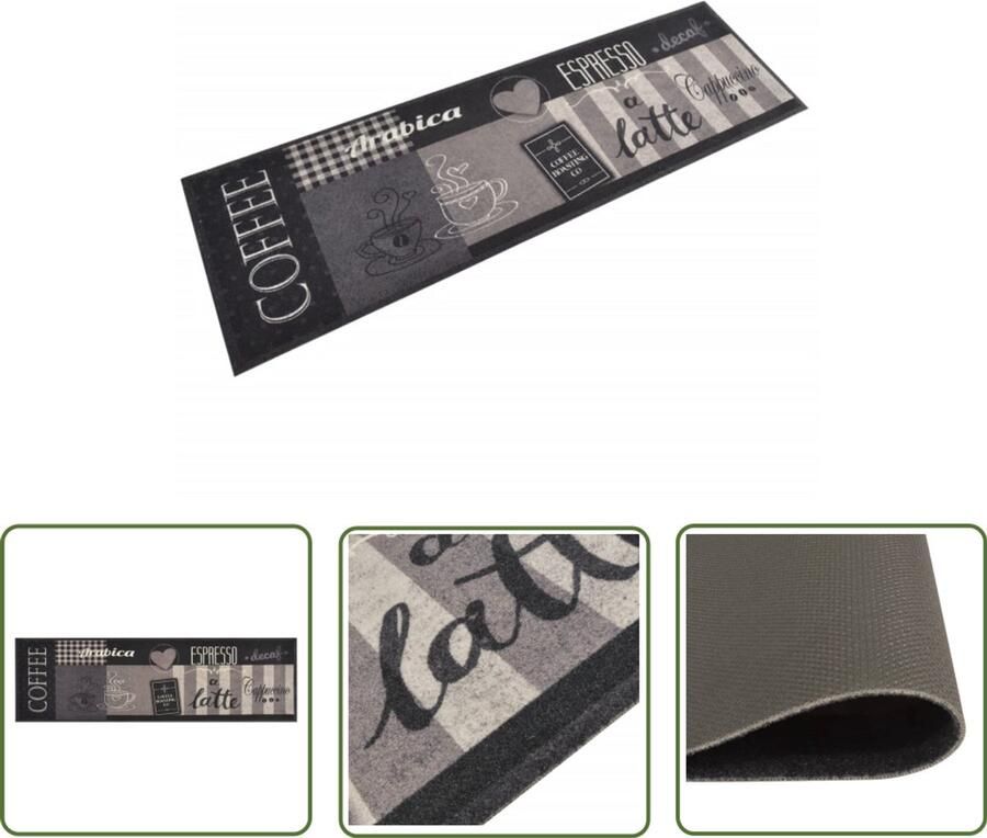 VidaXL Keukenmat Wasbaar 45x150 cm Zwart Koffieprint Keukenmat Vloerkleden Tapijt Keukentapijt Antislip Fluweel Koffieprint Multikleurig