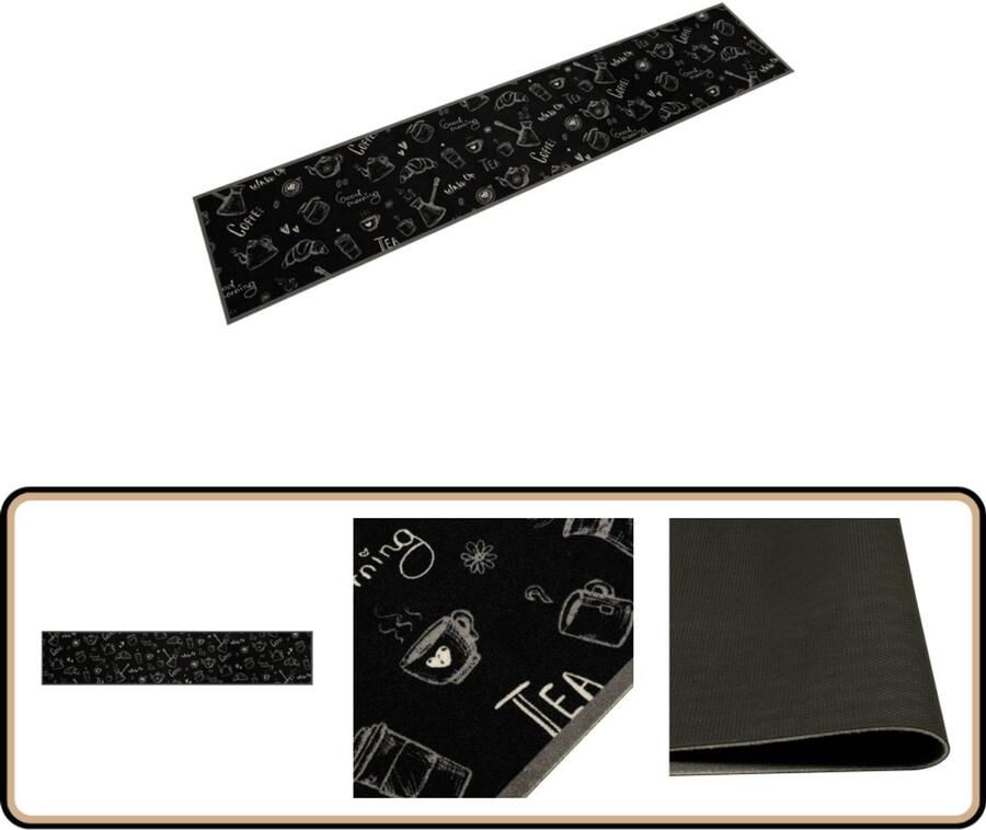 VidaXL Keukenmat Wasbaar 60x300 cm Zwart Fluweel Keukenmat Vloerkleed Keukentapijt Zwarte Keukenmat Fluweel Keukenmat