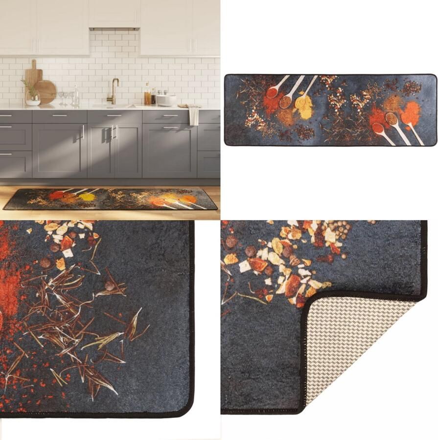 VidaXL Keukenmat wasbaar anti-slip 60x180 cm meerkleurig Keukenmat Keukenmatten Tapijtloper Gangloper