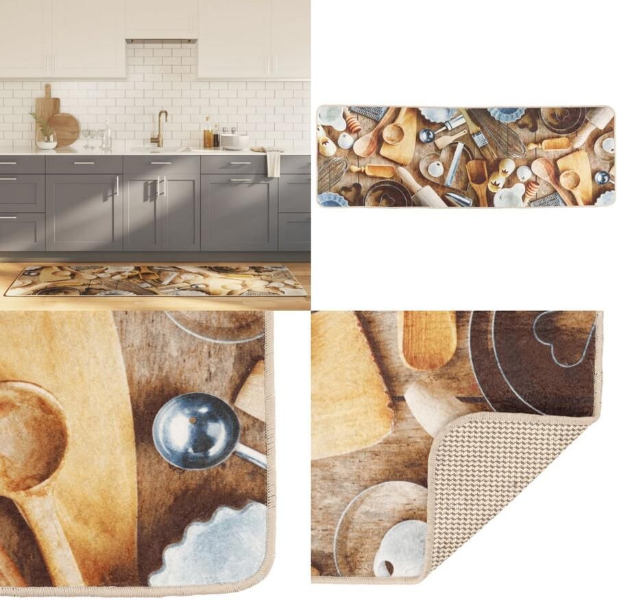 VidaXL Keukenmat wasbaar anti-slip 60x180 cm meerkleurig Keukenmat Keukenmatten Tapijtloper Gangloper