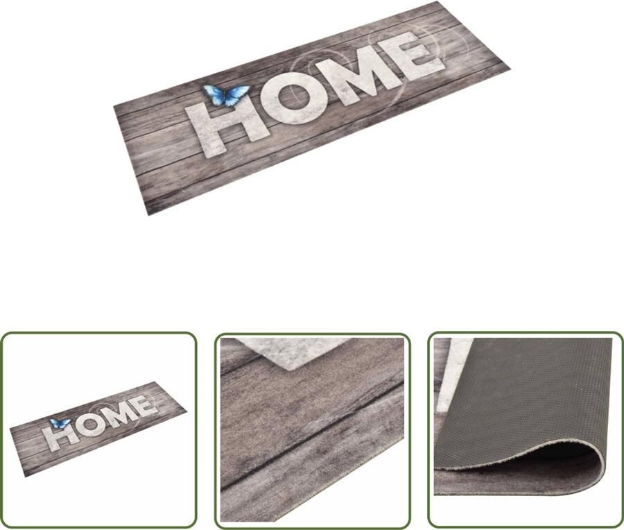 VidaXL Keukenmat Wasbaar Home 60x180 cm Vloermat Keukenmat Vloerkleden Thuisdecoratie Fluweel Grijs Rectangular