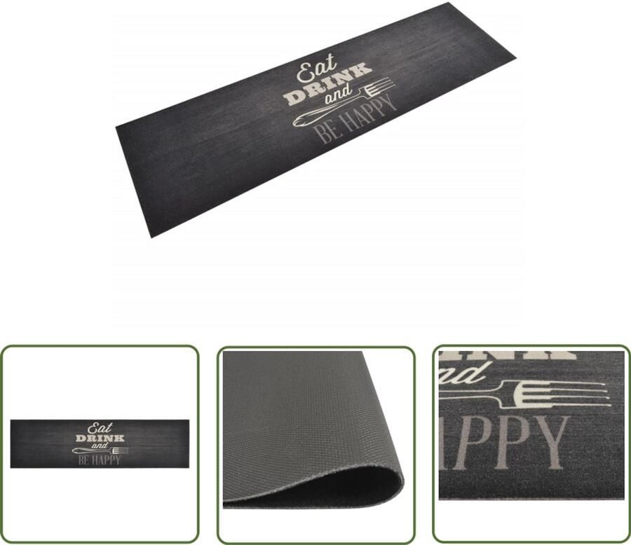 VidaXL Keukenmat Zwart 45x150 cm Wasbaar Keukenmat Vloerkleden Keukentrends Antislip Mat Zwarte Keukenmat Fluweel Mat Multifunctionele Mat