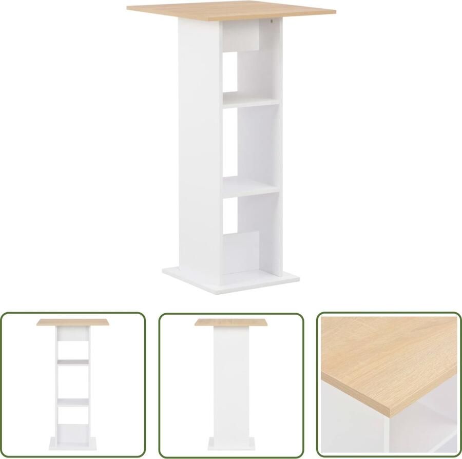 The Living Store Bartafel 60 x 60 x 110 cm wit sonoma eikenkleurig bewerkt hout Bartafel Bistrotafel Keukenbar Eetkamerstoel Salontafel Modern Meubilair Witte Meubels Houtsoort Sonome Eiken