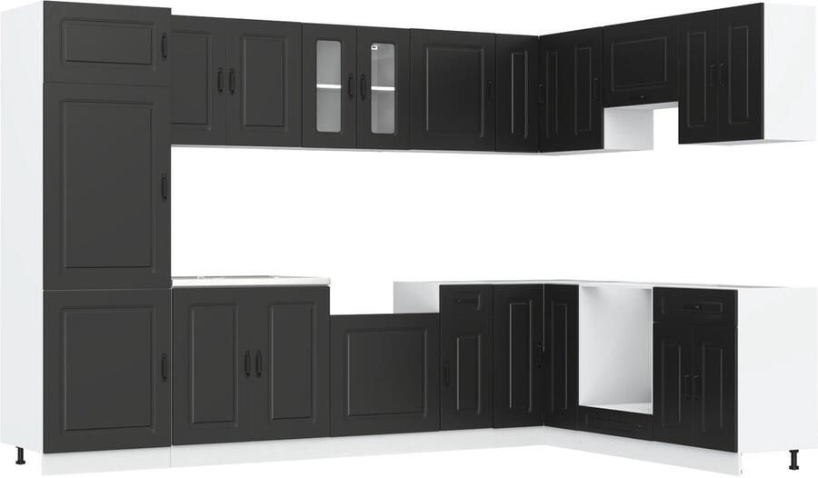 VidaXL Keukenmeubel Kalmar met dubbele spoelbakken zwart gefabriceerd hout - Foto 2