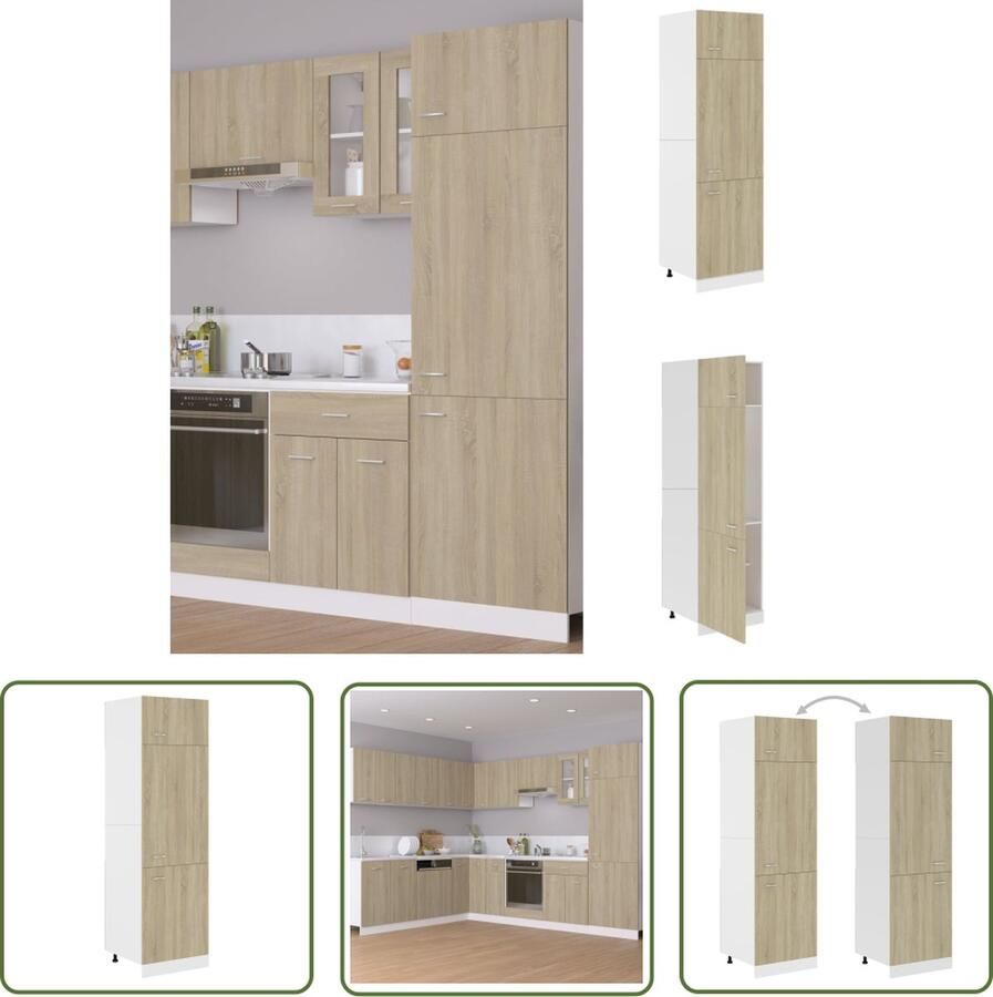 The Living Store Koelkastkast 60x57x207 cm bewerkt hout sonoma eikenkleurig Keukenkast Opbergkast Sonomaeik Houten Kast Kookeilandkast