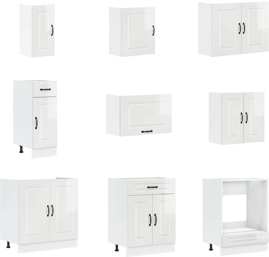 VidaXL Keuken Kast Kalmar met Dubbele Wasbakken Hoogglans Wit Bewerkt Hout - Foto 3