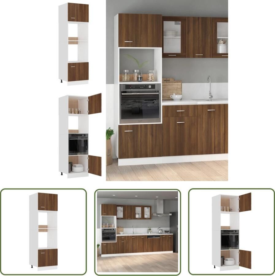 The Living Store Magnetronkast 60x57x207 cm bewerkt hout bruin eikenkleur Magnetronkast Keukenmeubilair Bruineiken Houten Kast Opslagruimte