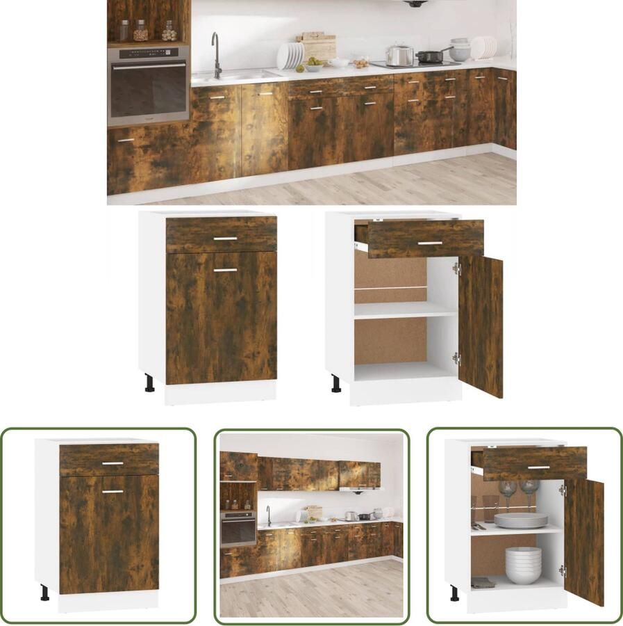 VidaXL Onderkast met lade Lyon 50x46x81 5 cm bewerkt hout gerookt eiken Onderkast Keukenmeubilair Bruine Kast Houten Kast Opslagoplossing - Foto 2