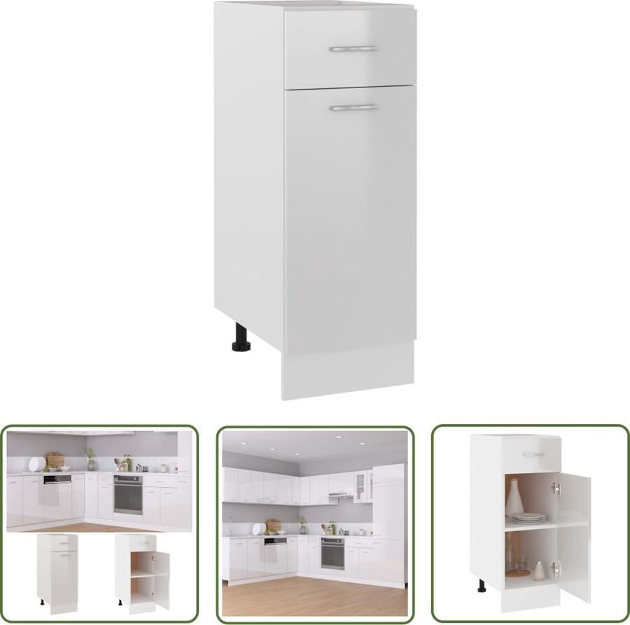 The Living Store Onderkast met lade Lyon 30x46x81 5cm bewerkt hout hoogglans wit Keukenonderkast Lades Opslagoplossing Witte Keuken Houten Keukenmeubel