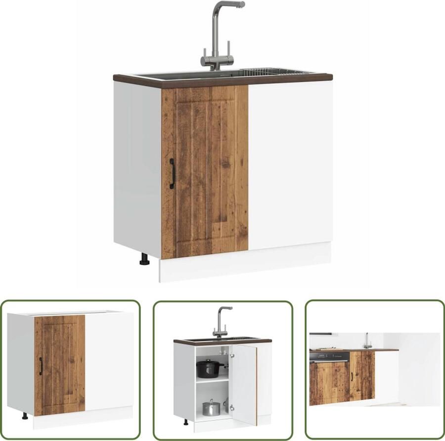 VidaXL Keuken onderkast Lucca bewerkt hout oud houtkleurig Spoelbakonderkast Keukenonderkast Houten Spoelbakonderkast Lucca Spoelbakonderkast Vintage Spoelbakonderkast