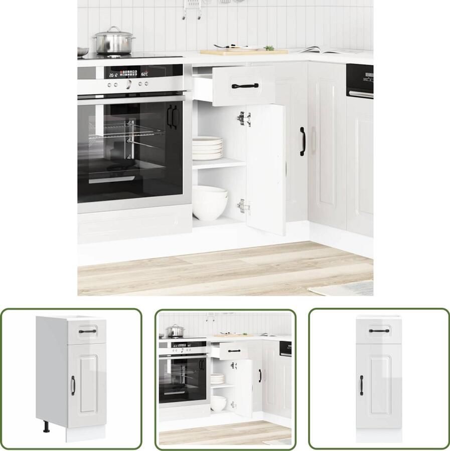 The Living Store Keuken onderkast Kalmar bewerkt hout hoogglans wit Keukenonderkast Houten Keukenkast Opslagruimte Keuken Praktische Keukenoplossing Witte Keuken