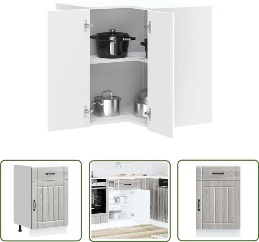 The Living Store Keuken onderkast Lucca bewerkt hout grijs sonoma eikenkleur Keukenonderkast Houten Keukenkasten Grijze Keukenkasten Lucca Serie Opslagruimte