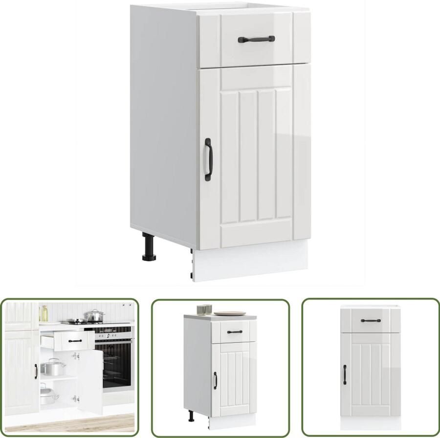 The Living Store Keuken onderkast Lucca bewerkt hout hoogglans wit Keukenonderkast Houten Keukenkast Witte Keukenkast Lucca Serie Opslagruimte