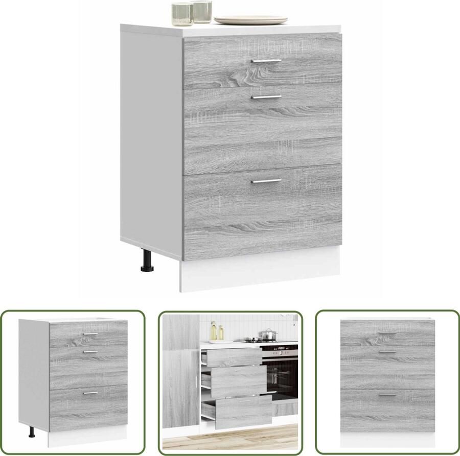 The Living Store Keuken onderkast bewerkt hout grijs sonoma eikenkleur Keukenonderkast Houten Keukenkasten Grijze Keukenkast Sonoma Eiken Opslagruimte Keuken