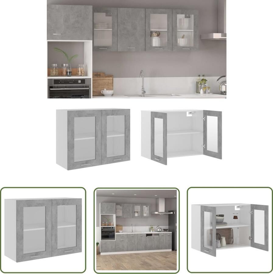 The Living Store Hangkast 80x31x60 cm bewerkt hout betongrijs Hangkast Keukenopbergruimte Keukeninrichting Houten Kast Grijze Kast