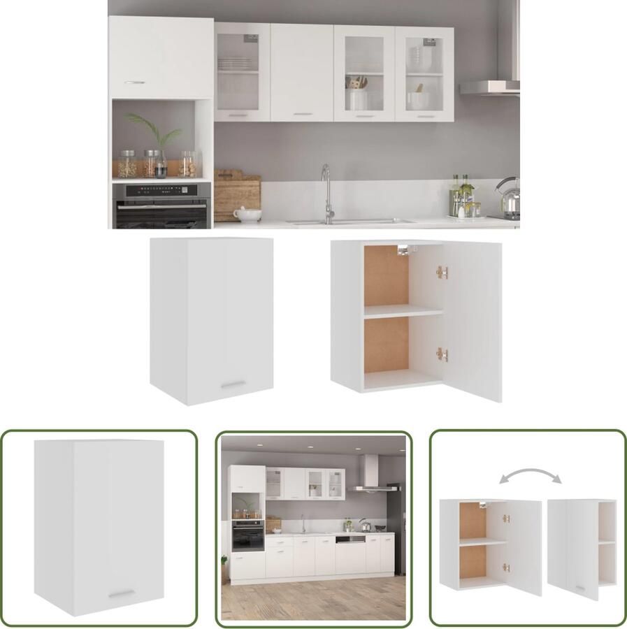 The Living Store Hangkast Lyon 39 5x31x60 cm bewerkt hout wit Keukenhangkast Houten Kast Opbergkast Keuken Keukenopslag Keukeninrichting