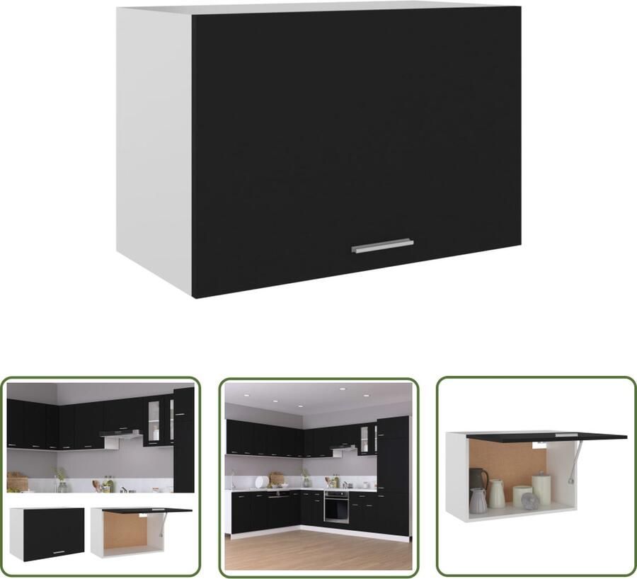 The Living Store Hangkast Lyon 60x31x40 cm bewerkt hout zwart Hangkast Keukenopbergkast Opbergkast Badkamerkast Spaanplaat Kast