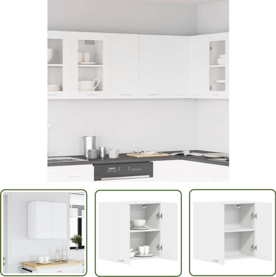 The Living Store Hangkast Lyon 60x31x60 cm bewerkt hout wit Keukenhangkast Houten Kast Opbergkast Keukenopbergkast Wit Kast