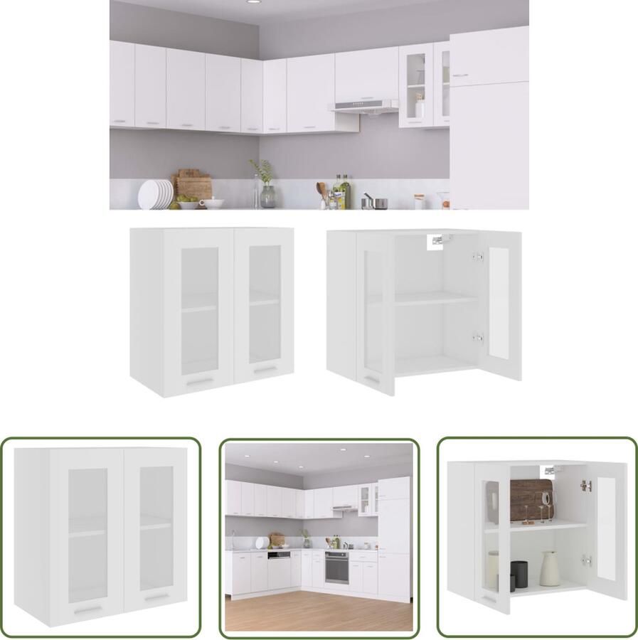 The Living Store Hangkast Lyon 60x31x60 cm bewerkt hout wit Hangkast Keukenkast Witte Kast Opslagoplossing Keukeninrichting