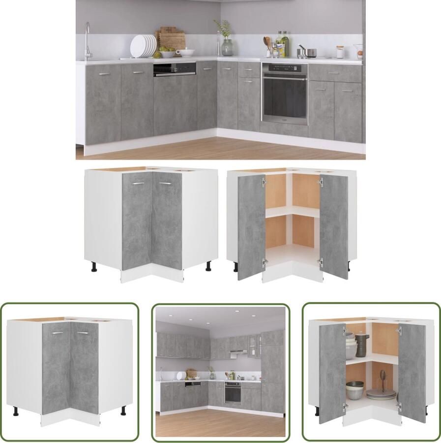 The Living Store Hoekonderkast Lyon 75 5x75 5x81 5 cm bewerkt hout betongrijs Opbergkast Keukenopslag Houten Kast Grijze Kast Betonnen Kast