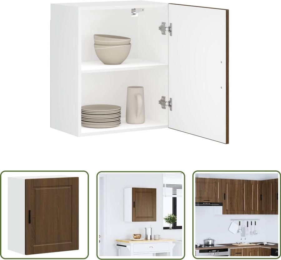 VidaXL Keukenwandkast Porto bewerkt hout bruin eikenkleur Keukenwandkast Keukenopbergruimte Houten Keukenkast Bruine Eiken Kleur Wandkast