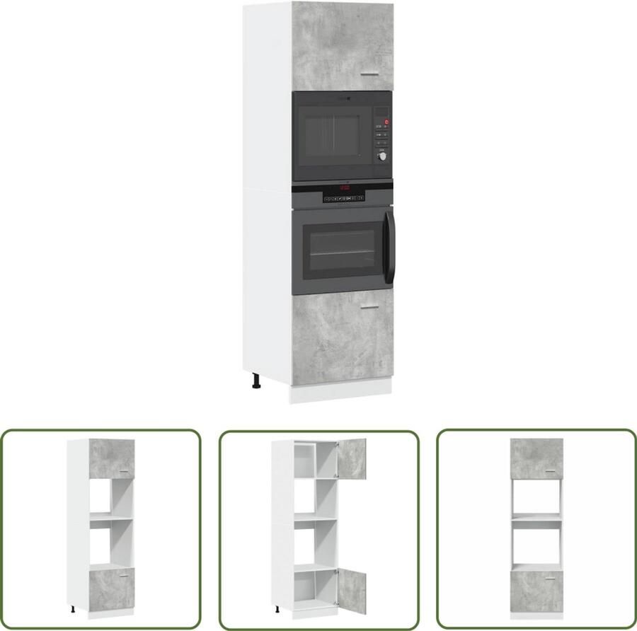 The Living Store Magnetronkast 60x57x207 cm spaanplaat betongrijs Magnetronkast Keukenopbergruimte Houten Kast Keukeninrichting Opslagkast