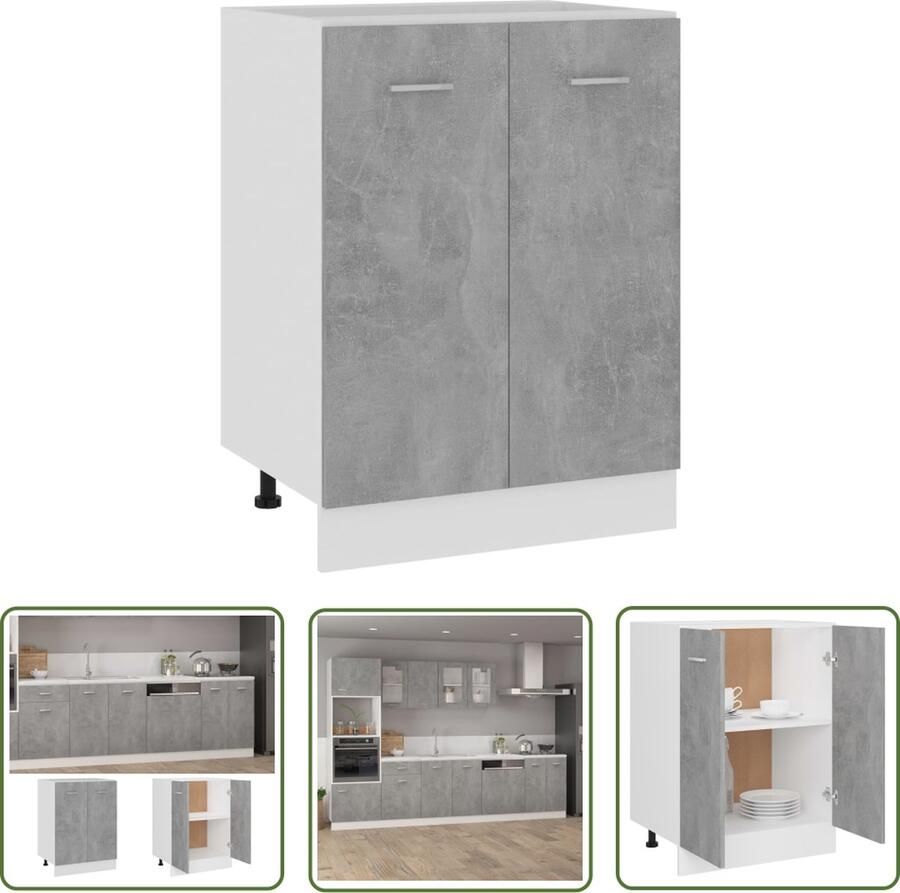 The Living Store Onderkast Lyon 60x46x81 5 cm bewerkt hout betongrijs Opbergkast Keukenopslag Houten Kast Betonnen Grijze Kast Kookeiland Opslag