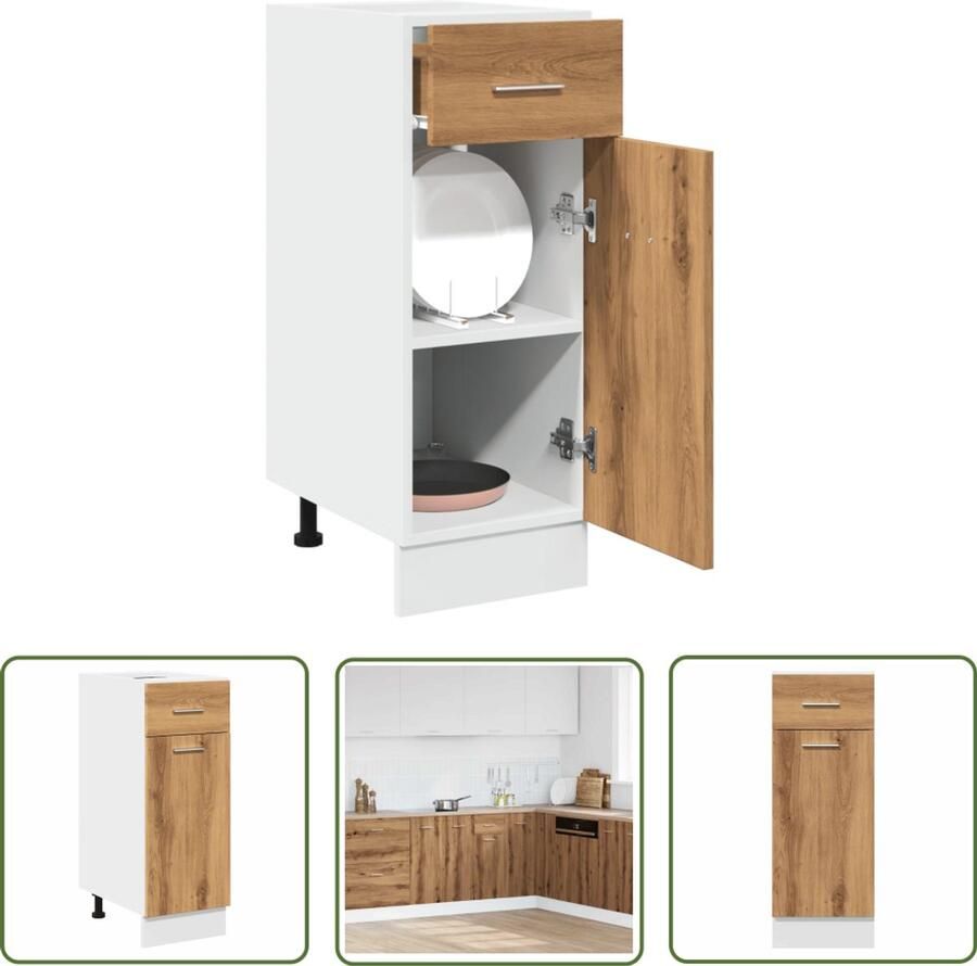 The Living Store Onderkast met lade 30x46x81 5 cm bewerkt hout artisanaal eiken Keukenonderkast Ladekast Opslagoplossing Houten Kast Eiken Kleur