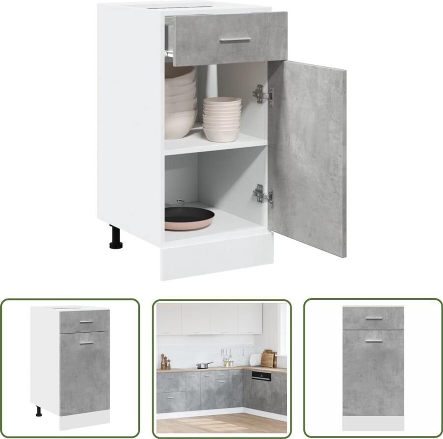 The Living Store Onderkast met lade 40x46x81 5 cm bewerkt hout betongrijs Keukenonderkast Ladekast Opslagoplossing Houten Kast Betonnen Grijze Kast