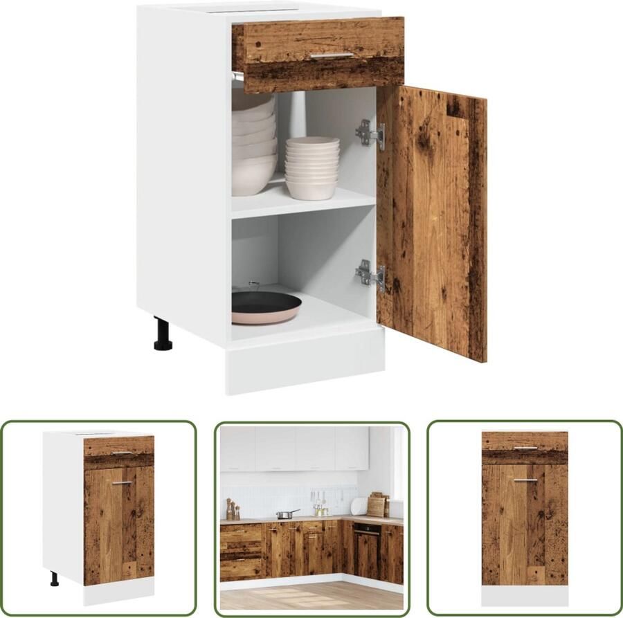 VidaXL Keukenopbergruimte Onderkasten Onderkast met lade Lyon 40x46x81 5 cm bewerkt hout oud houtkleurig Houten Kast Vintage Kast Opslaglade