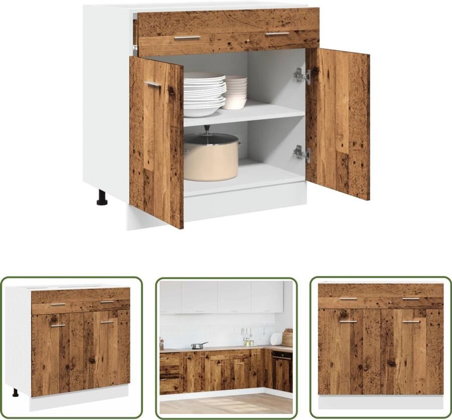 VidaXL Keukenopbergruimte Onderkasten Onderkast met lade Lyon 80x46x81 5 cm bewerkt hout oud houtkleurig Houten Kast Vintage Kast Opslagmogelijkheden