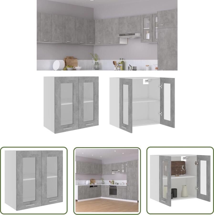 The Living Store Hangkast Lyon 60x31x60 cm bewerkt hout betongrijs Hangkast Keukenkast Opslagruimte Houten Kast Grijze Kast