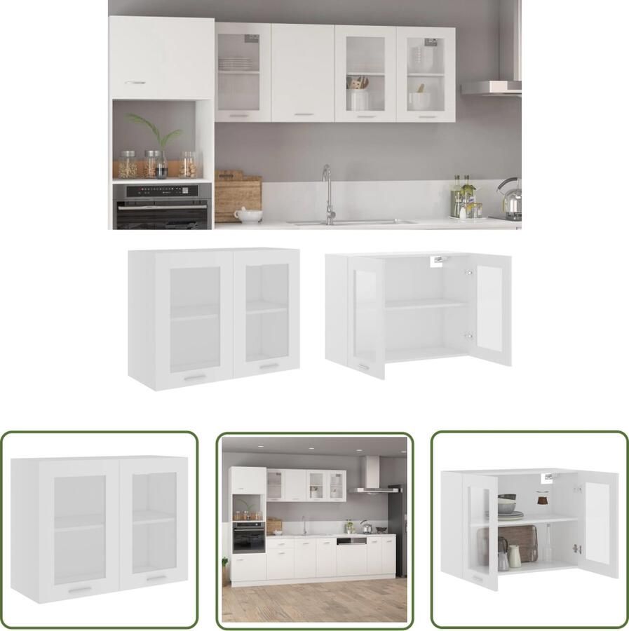 The Living Store Hangkast Lyon 80x31x60 cm bewerkt hout wit Hangkast Keukenopslag Opslagkast Houten Kast Witte Kast