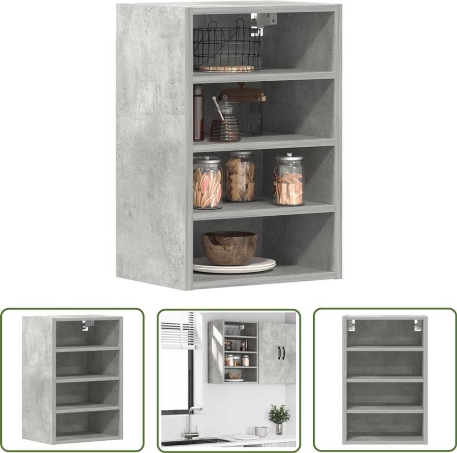 The Living Store Hangkast 40x29 5x60 cm bewerkt hout betongrijs Wandkast Keukenopslag Houten Kast Opbergkast Compact