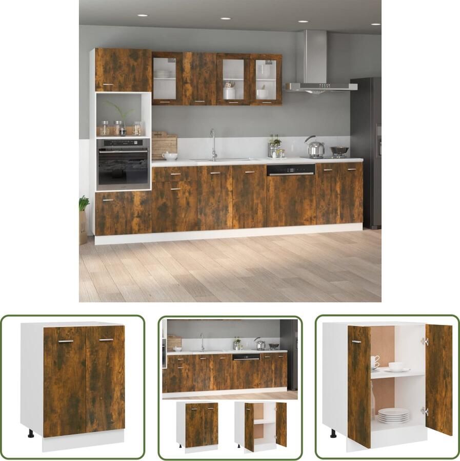 The Living Store Onderkast Lyon 60x46x81 5 cm bewerkt hout gerookt eikenkleurig Keukenonderkast Houten Kast Onderkast Keuken Opslagruimte Keuken Bruine Kast