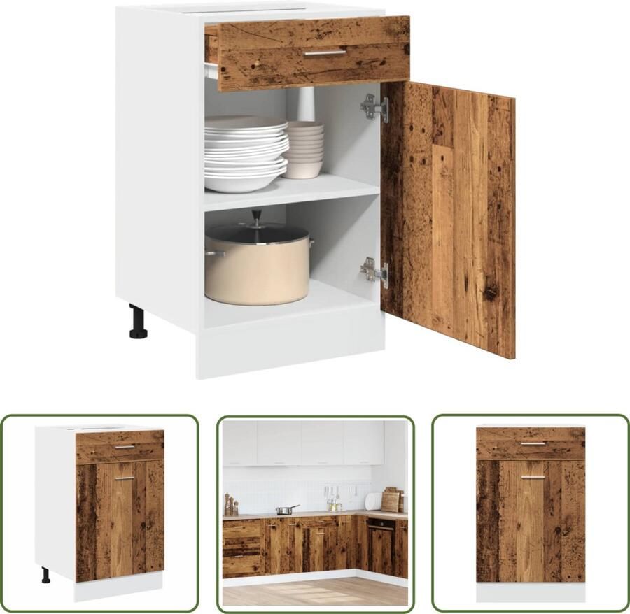 The Living Store Onderkast met lade 50x46x81 5 cm bewerkt hout oud houtkleurig Keukenonderkast Houten Kast Ladekast Opbergkast Keukenopslag