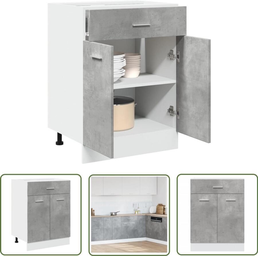 VidaXL Keukenopslag Onderkasten Onderkast met lade Lyon 60x46x81 5 cm bewerkt hout betongrijs Houten Kast Betonnen Grijze Kast Opslaadoplossing