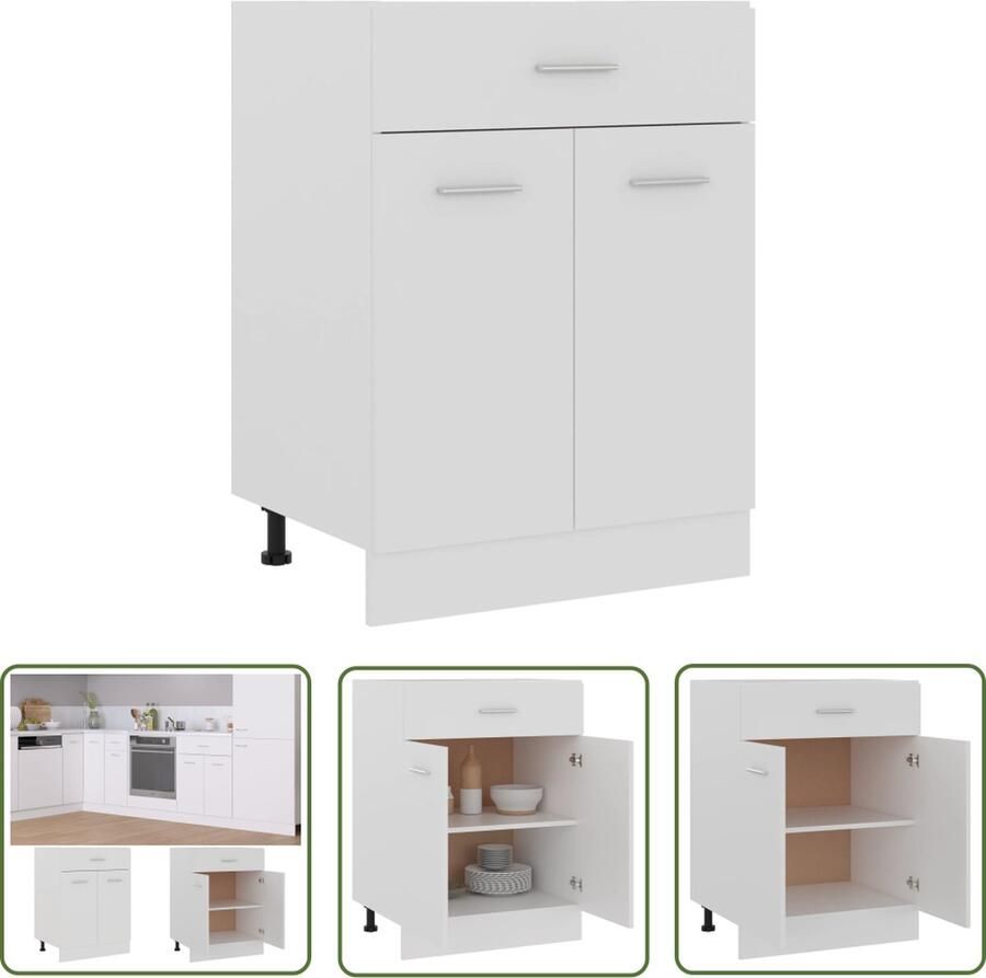 The Living Store Onderkast met lade Lyon 60x46x81 5 cm bewerkt hout wit Keukenonderkast Lades Houten Kast Opslagruimte Wit Meubel