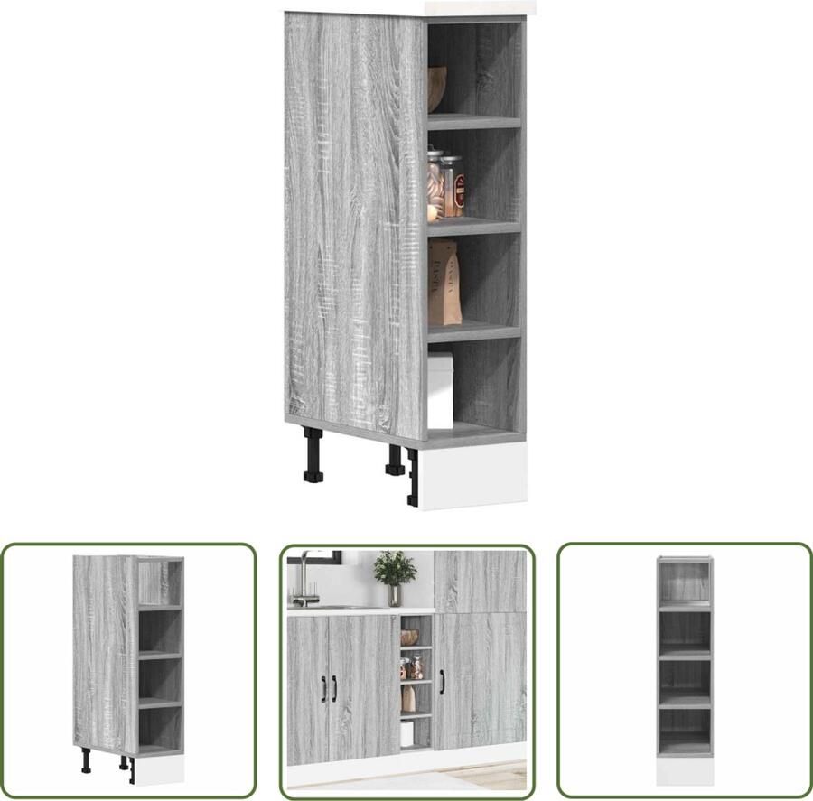 VidaXL Onderkast Riga 20x44 5x81 5 cm bewerkt hout grijs sonoma eikenkleur Onderkasten Keukenopslag Grijze Onderkast Houten Onderkast Sonoma Eiken