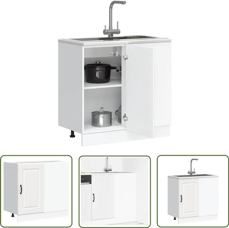 The Living Store Keuken onderkast Kalmar bewerkt hout wit Keukenonderkast Houten Keuken Opslagruimte Keuken Keukenmeubel Kalmar Serie