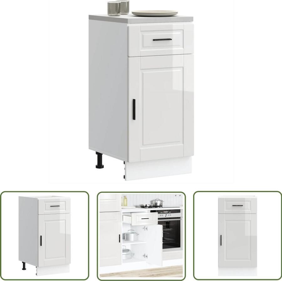 The Living Store Keuken onderkast Porto bewerkt hout hoogglans wit Keukenonderkast Hoogglans Witte Keuken Houten Keukenkasten Keukenopbergruimte Keukenmeubilair