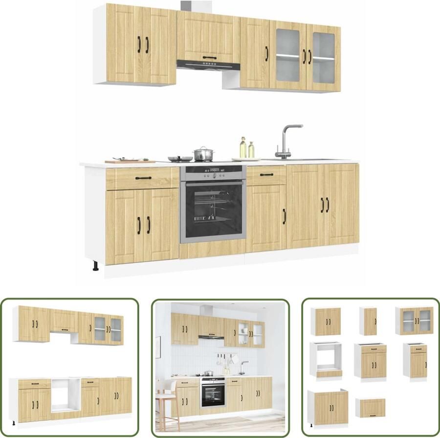 The Living Store 8-delige Keukenkastenset Kalmar bewerkt hout sonoma eikenkleur Keukenkasten Houten Keukenkasten Keukenkast Set Sonoma Eiken Kalmar Serie