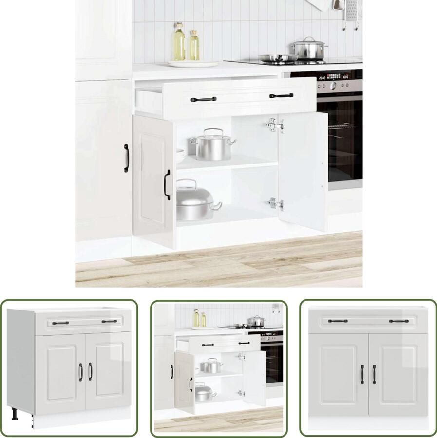 The Living Store Keuken onderkast Kalmar bewerkt hout hoogglans wit Keukenonderkast Houten Keukenkasten Witte Keukenkast Opslagoplossing Keuken Kalmar Serie