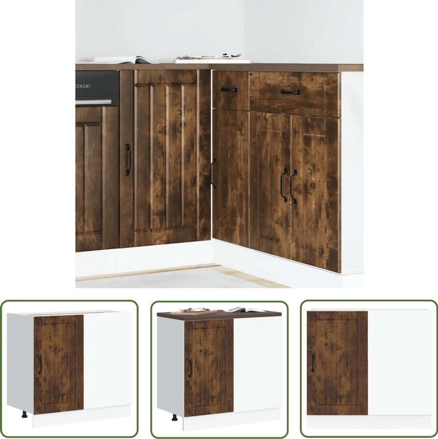 The Living Store Spoelbakonderkast Lucca bewerkt hout gerookt eikenkleurig Spoelbakonderkast Keukenmeubel Houten Kast Opslagoplossing Lucca Serie