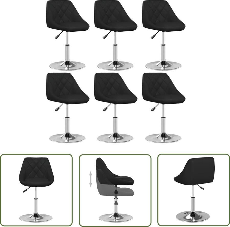 The Living Store Eetkamerstoel Keukenstoel Kunstleer Verchroomd staal 44x46x(62.5-77.5) cm Zwart Eetkamerstoel Keukensstoel Kunstleder Zwarte Stoel Dining Chair - Foto 2