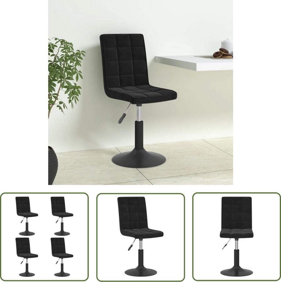 The Living Store Eetkamerstoelen draaibaar 4 st fluweel zwart Draaibare Eetkamerstoel Keukenstoel Velvet Fauteuil Zwarte Eetkamerstoel Moderne Eetkamerstoel - Foto 2