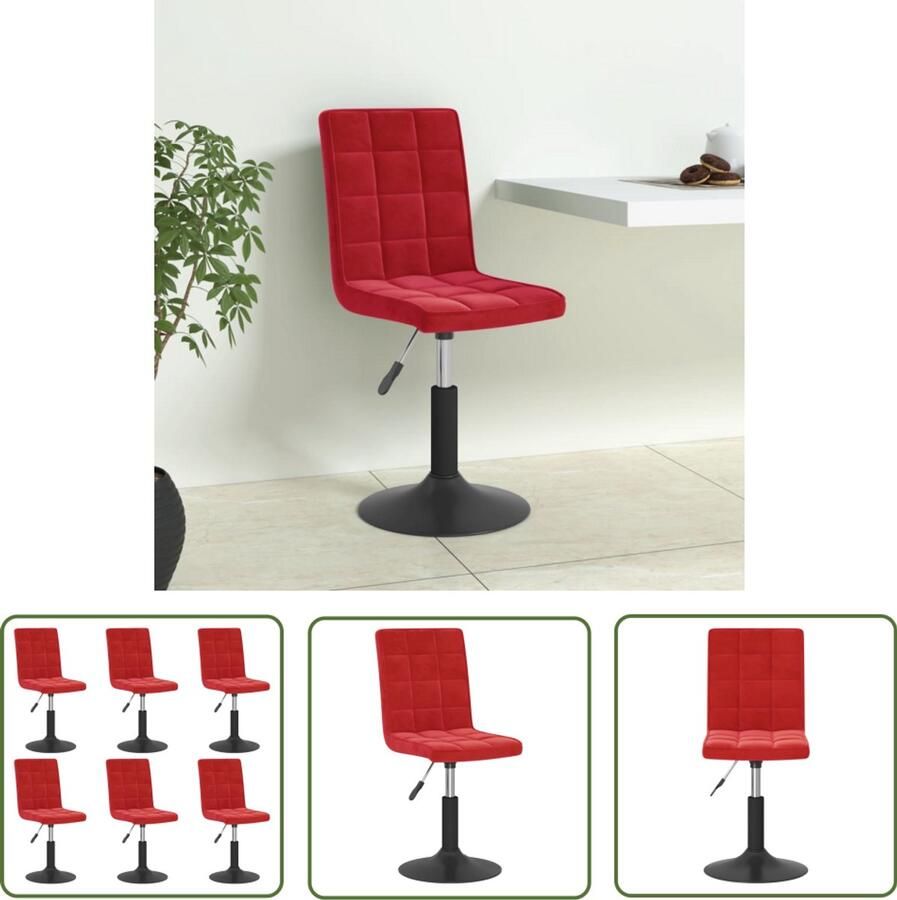 VidaXL Keukenstoel Draaibare Eetstoel Eetkamerstoelen draaibaar 6 st fluweel wijnrood Eetkamerstoel Velours Stoel Rode Stoel