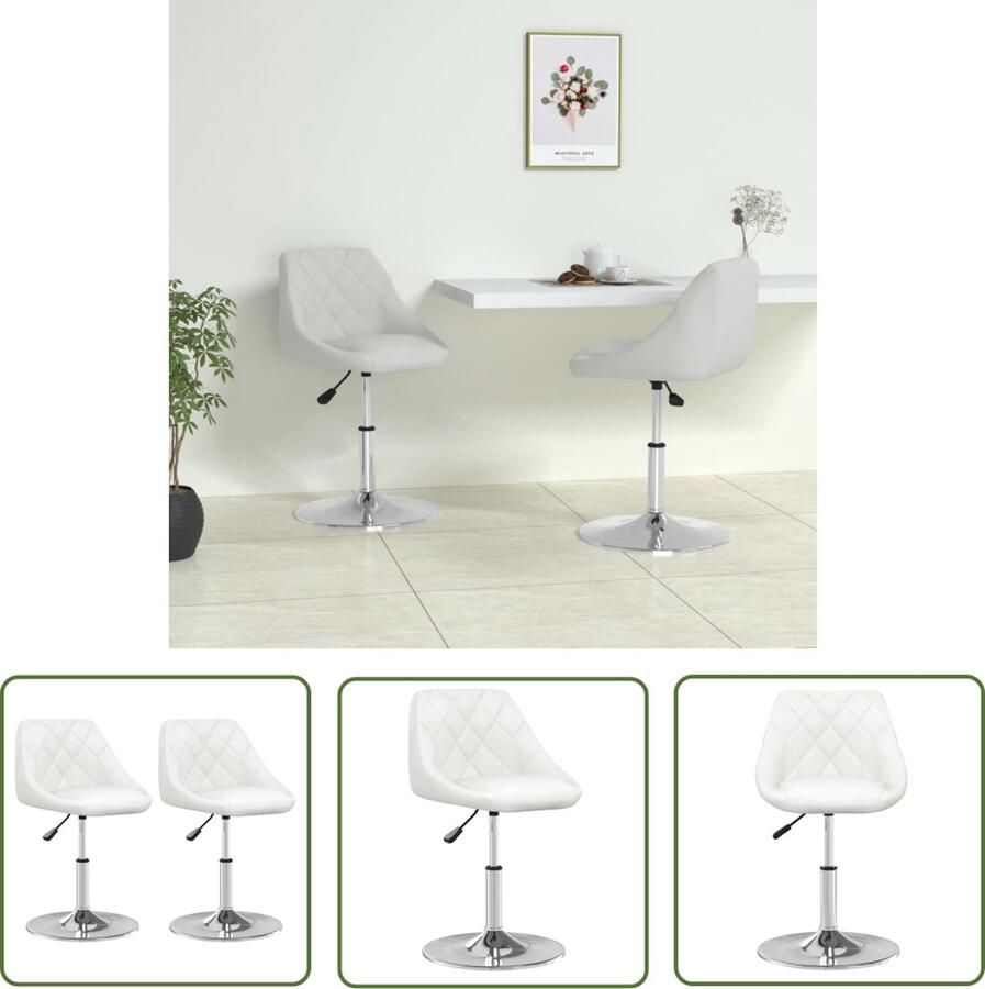 The Living Store Eetkamerstoel Keukenstoel Wit Kunstleer Verchroomd staal 44x46x(62.5-77.5) cm 360 graden draaibaar Gasveermechanisme Set van 2 Eetkamerstoel Keukenstoel Kunstleder Witte Stoel Draaistool - Foto 2